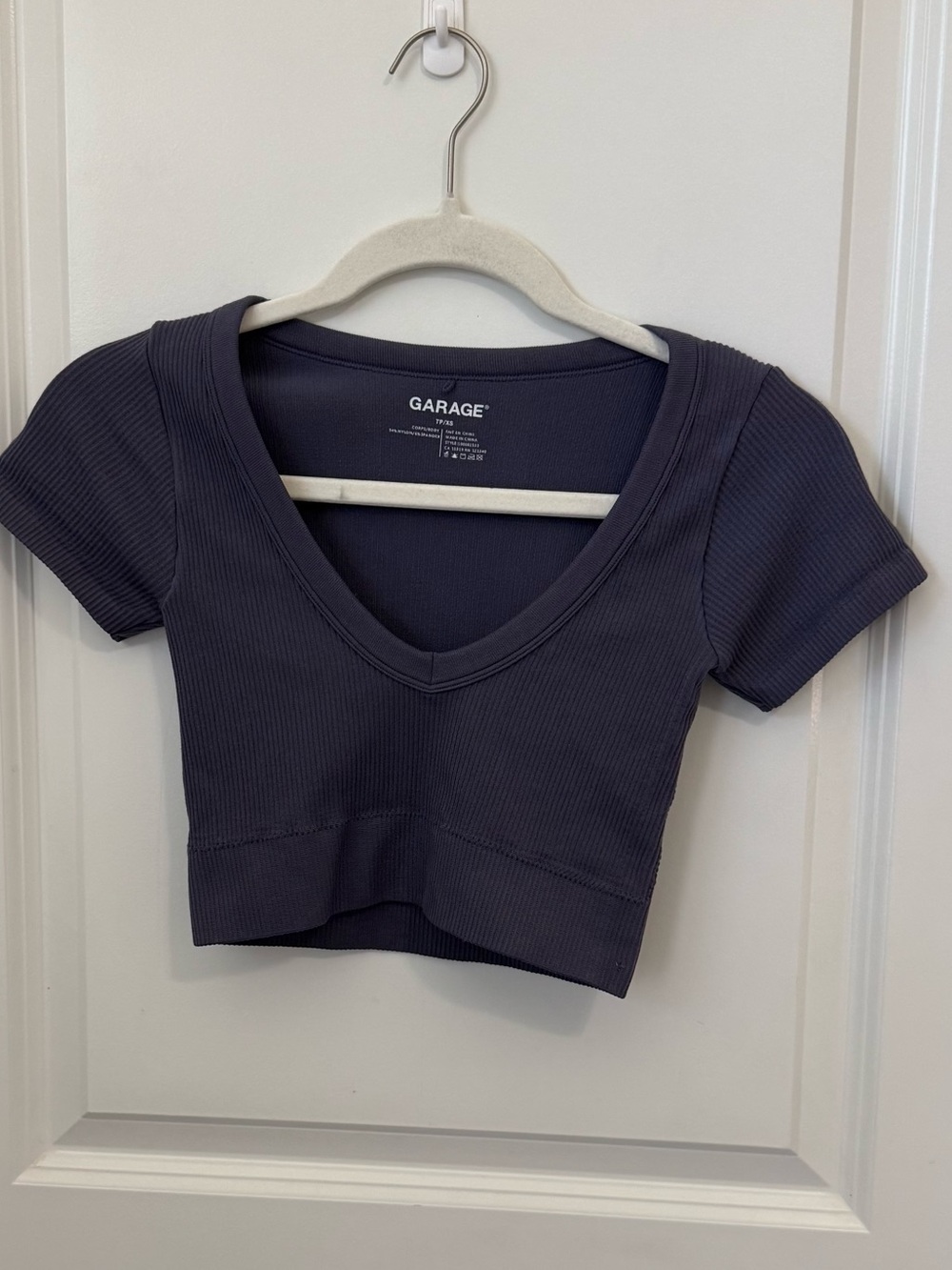 Garage Ribbed V-Neck Crop Top — Blue Tone Color